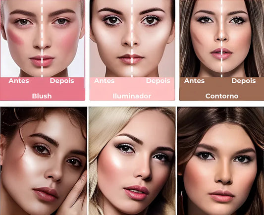 Bastão 3 em 1 - Blush, Iluminador e Contorno